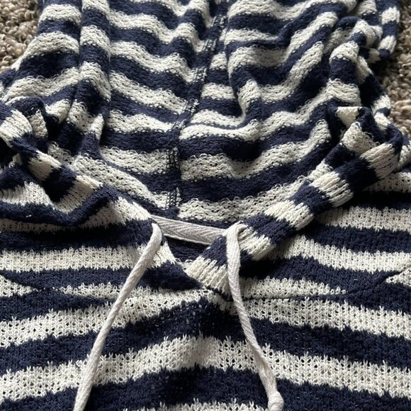 Y2K Abercrombie & Fitch Women's Hoodie Knit Navy Cream Stripe Pullover - Picture 3 of 5